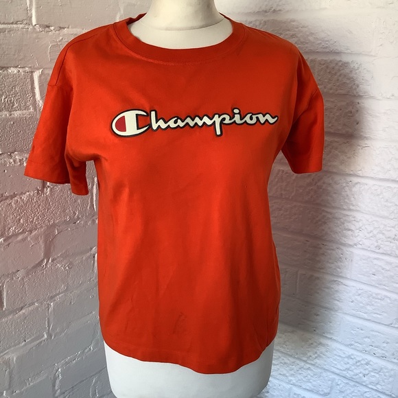 Champion Tops - Champion Spellout T Shirt - Size S - Orange - Cotton - P2P 19”